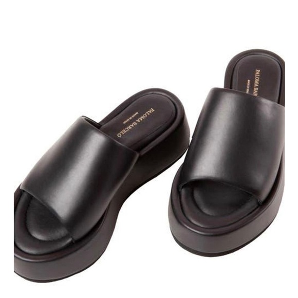 PALOMA BARCELO NIB KORNELIA SILK BLACK LEATHER PLATFORM SLIDE SANDAL. EU 38/US 8 - Picture 5 of 13